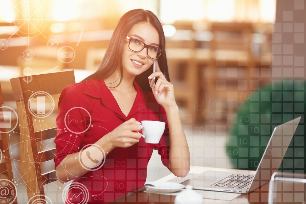 woman talking phone with cup coffee 1208 200